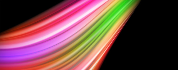 Modern rainbow liquid color flow colorful poster. Wave Liquid shape in black color background. Abstract composition
