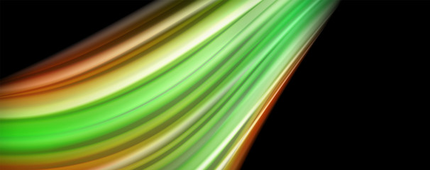 Fluid liquid color wave lines, glowing colorful light effect, abstract composition template. Geometric technology abstract pattern. Movement concept