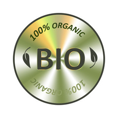 Bio holographic sticker. Round hologram realistic stamp. Vector element for natural product promotion.