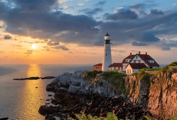 Poster Portland Head Light bij zonsopgang in Maine, New England, USA. © lucky-photo