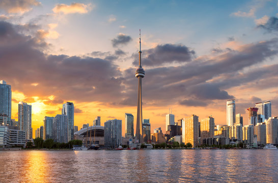 Toronto City skyline at sunset, Toronto, Ontario, Canada