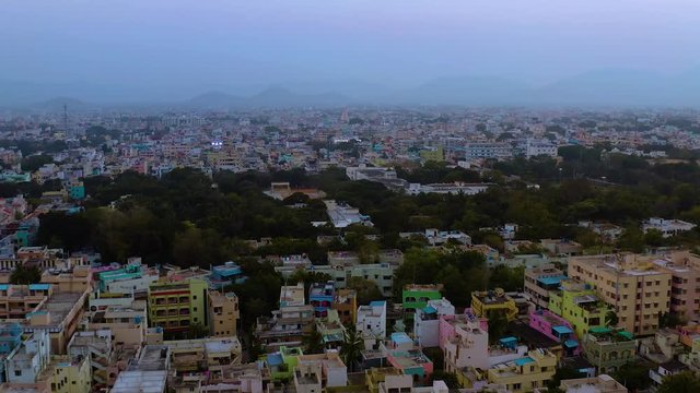 Tirupati in south India Tamil Nadu holy places, 4k aerial drone skyline footage
