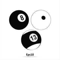 vector collection of billiard pool or snooker balls with numbers isolated on white background, eps10 illustration