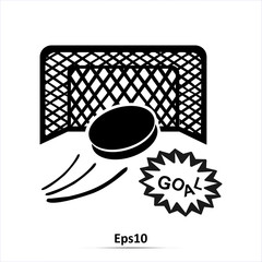 Hockey gates and hockey puck isolated on white background