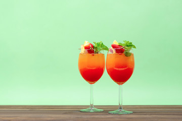 Sunrise fruit cocktail drinks in the glasses