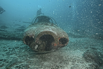 airplane scuba wreck / diving site airplane, underwater landscape air crash in the sea