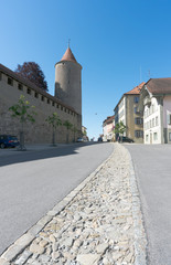 historic city center of the medieval Swiss village of Romont in canton Fribourg