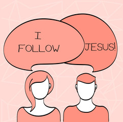 Fototapeta premium Conceptual hand writing showing I Follow Jesus. Business photo showcasing Religious demonstrating with lot of faith Love for God Spirituality