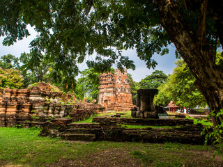 Fototapeta premium Wat Mahathat, the old temple in Ayutthaya historical park, Thailand, Jan 2018