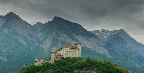 Fototapeta na wymiar horizontal view of the historic Gutenberg Castle in the village of Balzers in the Principality of Liechtenstein