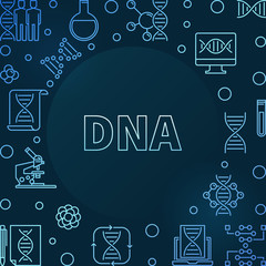 DNA vector blue minimal frame. Deoxyribonucleic acid linear illustration on dark background
