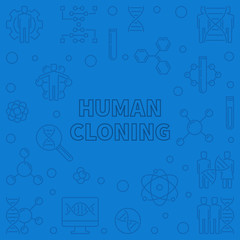 Human Cloning vector concept blue illustration in thin line style 