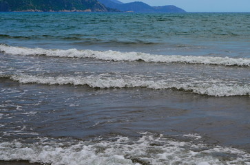 waves on the Mediterranean Sea on the shore of a turtle island in Dalyan, Turkey