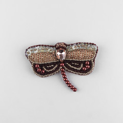 Brooch made of beads, sequins and threads. Dragonfly