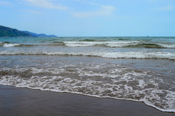 waves on the Mediterranean Sea on the shore of a turtle island in Dalyan, Turkey