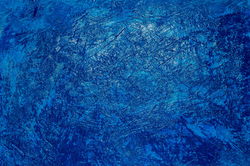 Blue Background paint, concrete wall with putty. Flatlay, top view