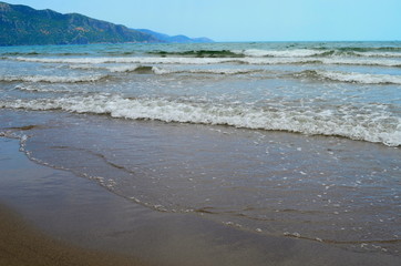 waves on the Mediterranean Sea on the shore of a turtle island in Dalyan, Turkey