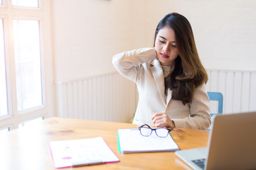 Stressed business woman in the office ,Computer Vision Syndrome concept