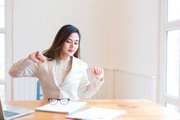 Stressed business woman in the office ,Computer Vision Syndrome concept