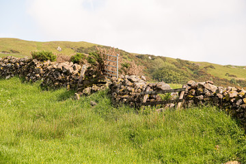 An Old Dry Stone Wall Above the Town of Largs in Scotland