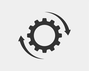 Metal gears and cogs vector. Gear icon flat design. Mechanism wheels logo. Cogwheel concept template.