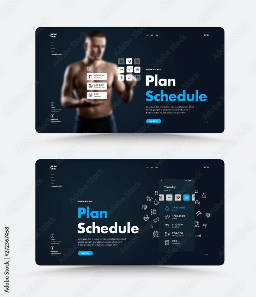 Poster black vector web page design for day planning.