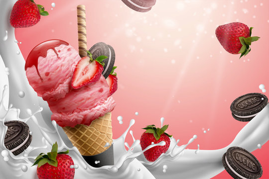 Strawberry ice cream cone ads