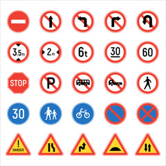 Road Traffic Signs. flat design style minimal vector illustration