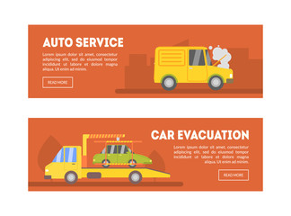 Auto Service, Car Evacuation Landing Page Template, Online Evacuation Service, Roadside Assistance Vector Illustration, Web Design
