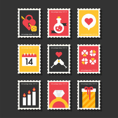 Valentine's Day stamp. flat design style minimal vector illustration