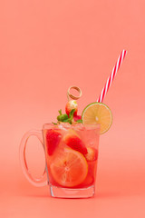 Cold sweet and sour strawberry lemonade juice drink