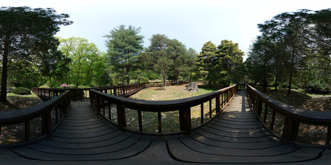 Fototapeta na wymiar Pocheon, South Korea - 7 May 2019 Korea National Arboretum. 360 degree spherical panorama of spring nature in forest.