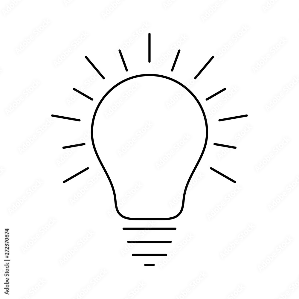 Poster glowing light bulb thin line icon. idea and creativity symbol isolated on white background.