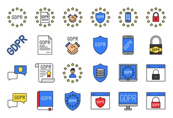 GDPR General Data Protection Regulation icon set, filled style editable stroke