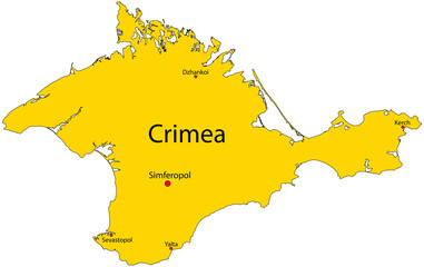 Obraz premium Vector yellow detailed map of Crimean peninsula isolated on white background