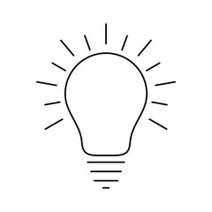 Glowing light bulb thin line icon. Idea and creativity symbol isolated on white background.