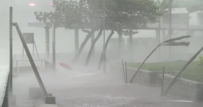 Hurricane Storm Surge Waves Inundate City Waterfront - Hato