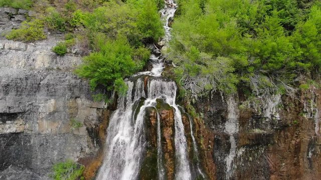 Beautiful Sunny Wasatch Range Provo Canyon Stairway to Heaven Bridal Veil Water Falls Cliff Face Summer Snowy Mountain Background USA 4K #4.