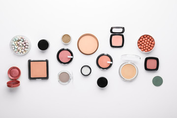 Set of decorative cosmetics on white background
