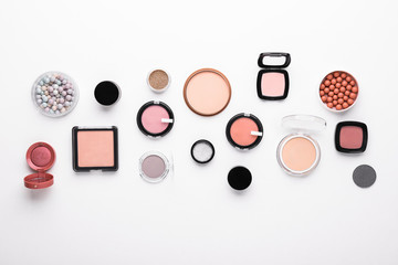 Set of decorative cosmetics on white background