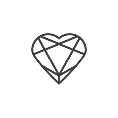 Heart diamond line icon. Gemstone, brilliant linear style sign for mobile concept and web design. Crystal heart outline vector icon. Symbol, logo illustration. Vector graphics