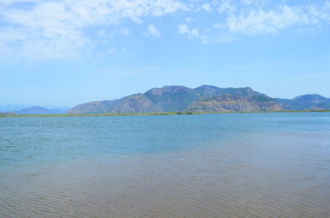 turtle island and green Dalyan river in Turkey