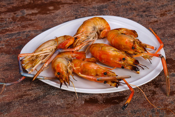 Grilled water prawn in the plate