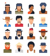 Avatar portrait of people of various races and nationalities in traditional dress. Abstract faces of man and woman from different countries.