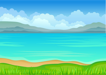 Fototapeta na wymiar Calm blue sea. Vector illustration on white background.