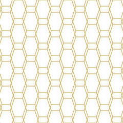 Minimal monochrome design with hexagons. Seamless vector pattern in gold