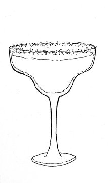 Margarita Cocktail Black And White Sketch Illustration