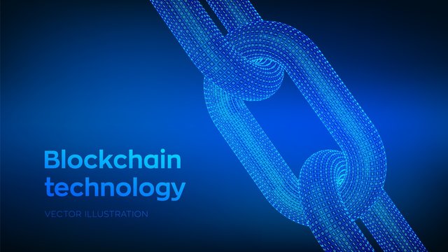 Block chain. Crypto currency. Hyperlink chain. Blockchain concept. 3D wireframe chain with digital code. Chain link with binary code. Editable cryptocurrency template. Stock vector illustration.