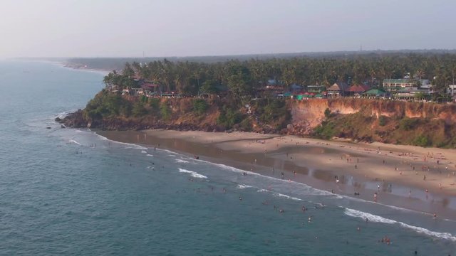 Varkala cliff beach heaven resort in Kerala, India, 4k aerial 