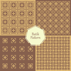 Vector batik abstract floral seamless pattern, ornamental background,   repeat geometric tiles, flower figures, curved lines, grid,   lattice. Elegant monochrome ornament texture. 